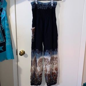 (OS) Elephant Harem Pants; Blue/White ; w/Pocket